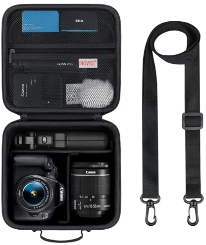BOVKE Hard Case for Canon EOS 2000D/4000D/R50/R100/R10/R8/R7 Camera, Black | For Canon EOS R6 Mark II/ Sony Alpha A6400/ 6700 Camera Shockproof EVA Storage Bag w/Detachable Shoulder Strap & 3 Dividers
