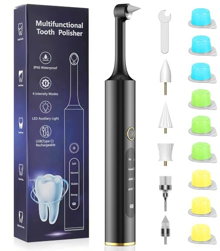 Tooth Polisher Rechargeable Teeth Polisher 4 Speed Modes,IPX6 & LED Light