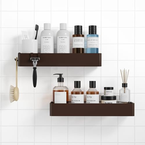 Kitsure Duschablage ohne Bohren, Badezimmer Organizer, X-Large, Braun | 2 rostfreie Duschablagen, schnell trocknendes Badregal mit großer Kapazität, langlebige Shampoo-Halterung für die Dusche