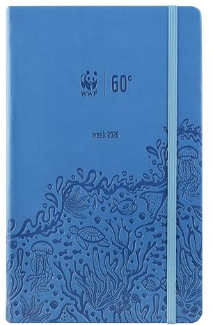 WWF, Large - Wochenkalender 2026 12 Monate, mit Gummiband und doppeltem Lesezeichen, 192 Seiten, mit Kalender und Planer 2026-13 x 21 cm, Hellblau