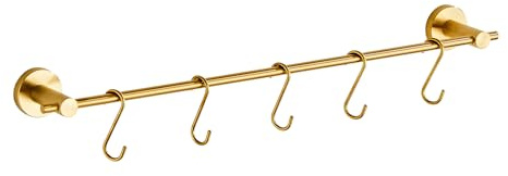 YIGUANXIN 22 Inch Kitchen Utensils Holder, Rack with 5 Hooks | Brushed Gold Stainless Steel Hanger & Organizer for Knives, Mug, Pots, Pans, Cup Hooks & Bathroom Towel Bar