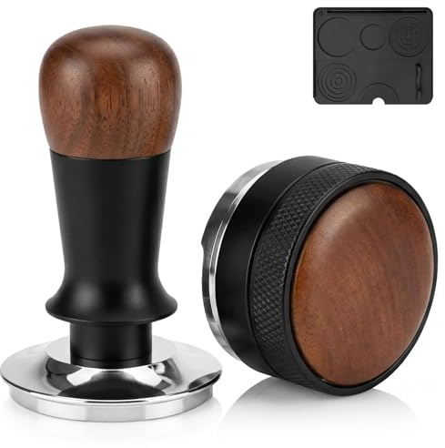 Tamper Caffè 58 mm Professional, Dispenser di polvere 58 mm e Tappetino in silicone – Kit Barista Premium per Espresso, Base Inox, Manico Legno, Strumento di Tassatura Compatibile Porta Filtro 58 mm