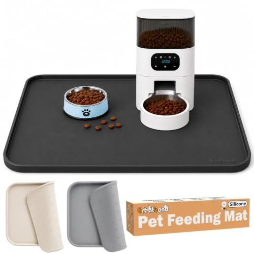 100% Waterproof Silicone Pet Feeding Mat,Warped Resistant Raised Edge BPA-Free Dog Cat Food Mats, Non-Slip Pet Placemat with High Lip to Prevent Spills, Dishwasher Safe, 55x38cm,Black