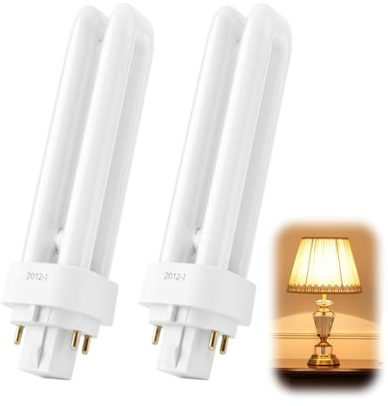 RTDHO 13W G24q-1 4 Pin Light Bulbs,Warm White Compact Fluorescent Lamp | 2700K 850LM AC220V-240V CFL Light Bulb,Non-Dimmable 2U Double Tube Energy Saving Lamp, 4 Pin Bathroom Light Bulbs, 2 Pack