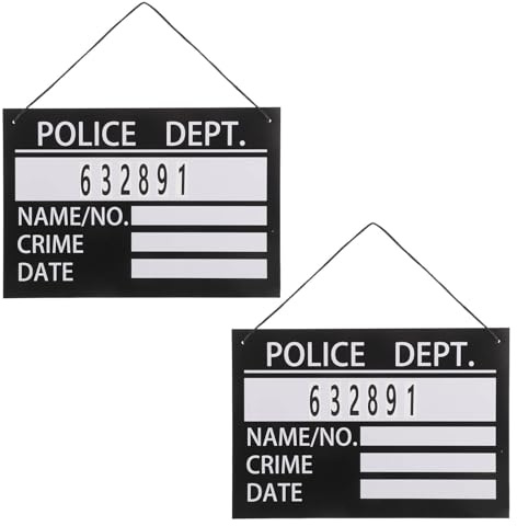 RUNROTOO 2pcs Number Prison Board Prop, Hard Paper Mugshot Sign, Prisoner Costume Cosplay Photo Booth Party Decoration Prop