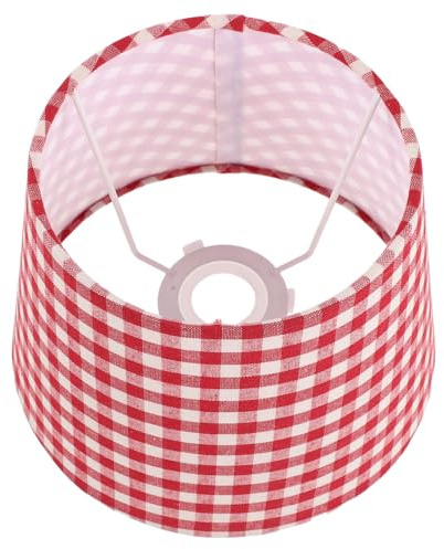 NULYLU Ersatzlampenschirm aus Stoff mit Trommelform, rot weiß kariert, einfache Montage, kompatibel mit E14/E27 Lampen, ideal für Wohnzimmer und Arbeitsbereich