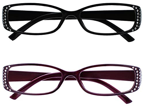 UV Reader L'azienda Occhiali Da Lettura Nero E Nero Porpora Stile Diamonte Lettori Valore 2 Pacco Donna Signora RR93-15 +2,00