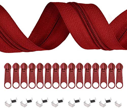 6m Endlos-Reißverschluss 5mm mit 15 Zippern und 15 Endstücke freie Farbwahl, Farbe:171 rot