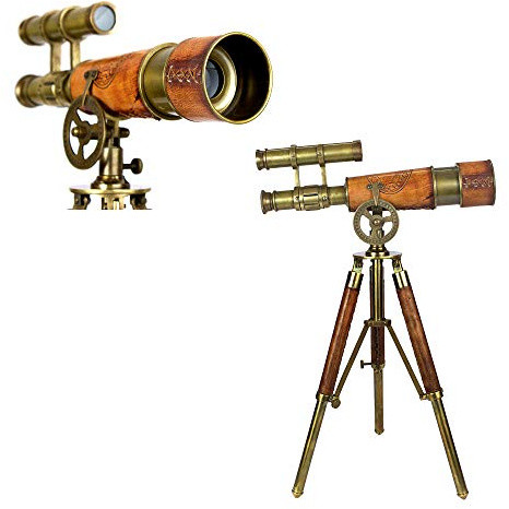 Vintage Messing Spyglass Teleskop mit Stativ - 15-fache Vergrößerung Nautisches Zielfernrohr mit roter Lederumwicklung | Antike maritime Dekoration für Zuhause, Büro, Sternenbeobachtung & Sammler