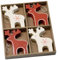 Set of 12 Traditional Red & Cream Wooden Reindeer Christmas Tree Decorations
