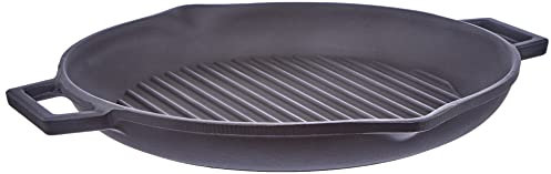 Agnelli Pentole Griglia Rotonda in ghisa con 2 Manici, Colore Nero Opaco, 30 cm