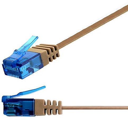 LIGAWO 5 m RJ45 Cat6a Flat Slim 10 Gigabit Network Patch Cable - Light Brown