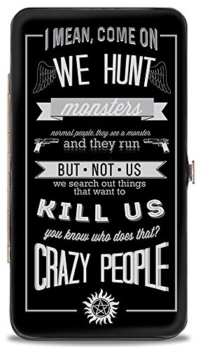 Buckle-Down Hinge – Supernatural Dean Crazy People Zitat/Winchester Pentagramm schwarz/grau, Geldbörse, Mehrfarbig, 7 x 4 US