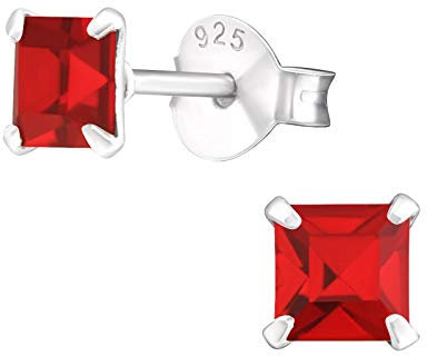 Bungsa Damen-Ohrstecker eckig mit rotem Kristall aus .925 Sterling Silber