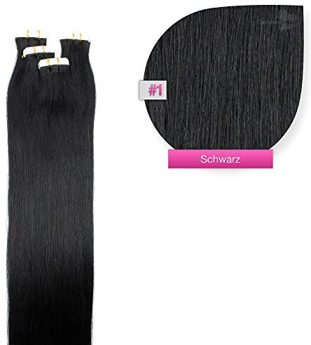 Tape In On Tressen Echthaar Extensions 60cm 30 x 2,5g Nr.1 Schwarz Tresse Haarverlängerung