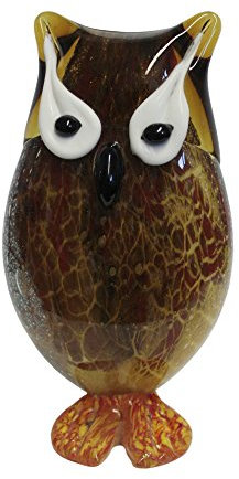 Haus und Deko Glasfigur Handarbeit Glastier Vogel ca. 16 x 9 cm Briefbeschwerer Unikat Glas Eule in Braun Gelb