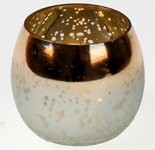 Werner Voß 2er Set Windlicht Teelicht Vintage Glas H 7 cm - Gold Grau Silber - Innen goldfarben verspiegelt - Frosty Look mit gesprungener Struktur - Für stimmungsvolle Deko in Haus & Garten