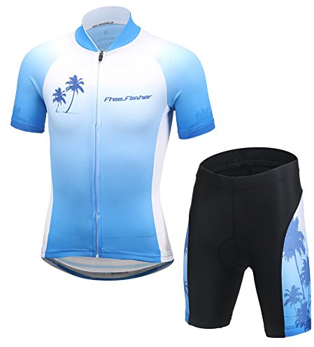 LSHEL Kinder Jungen Fahrradbekleidung Set Mädchen Atmungsaktive Trikot Kurzarm & Radhose mit 3D Sitzpolster MTB Radsportanzug, Blau, 134/140(Herstellergröße: XL)