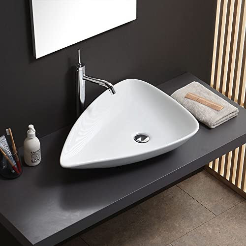 Kiamami Valentina - Lavabo da Appoggio in Ceramica | Forma a Goccia | Bianco | Senza Foro Troppopieno e Rubinetto | Design Moderno | 65x12x47 cm, Bianca, Ceramica