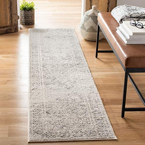 SAFAVIEH Tulum Collection Runner Rug - 2' x 9', Ivory & Grey, Moroccan Boho Distressed Design, Non-Shedding & Easy to Clean, Ideal for Living Room, Hallway, Foyer, Entryway, Bedroom (TUL264A)