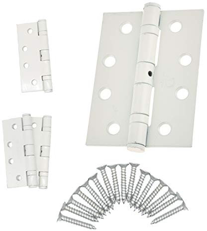 Door Hinges 4 102mm Ball Bearing 2 Pair Pack [4 Hinges & Screws] White