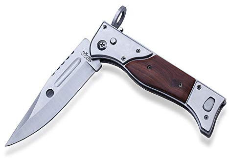 Klassisches Messer braun, silber, olivgrün - Taschenmesser 27cm - legales Messer ohne Federunterstützung - Klappmesser - Hunting Knife - Militärmesser Bajonett