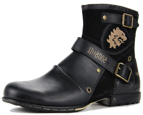 COWSDELLA Stivali da uomo in pelle con suola in gomma Stivali da Moto da Motociclista Cowboy con cerniera Stivaletti Classico CD-5008-1,Nero,Mens Size EU44