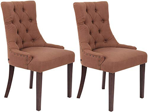 CLP 2er Set Esszimmerstuhl Aberdeen Mit Hochwertiger Polsterung Und Stoffbezug I 2X Polsterstuhl Mit Kautschukholz Gestell I Sitzhöhe Von 50 cm, Farbe:braun, Gestell Farbe:antik