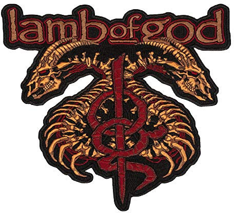 Lamm of God Aufnäher – Rot und Braun Drachenschädel – Log Rock Band gesticktes Logo zum Aufbügeln – Größe: 29,5 x 31 cm