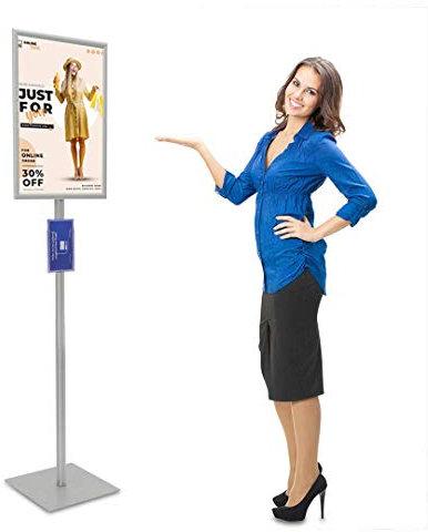 MyMAXXI | Plakatständer Shop DIN A2 Klapprahmen Einseitig Prospekthalter DIN Lang freihstehend, mobiler Plakathalter Aluminiumprofil, Plakatständer Standfuß aus Edelstahl silber, Bodenständer