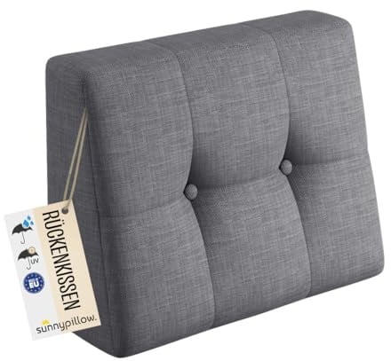 sunnypillow Palettenkissen Outdoor, Rückenkissen 60x40x20/10cm, Grau | UV-lichtecht, wasserdicht, Palettenauflage für Palettensofa für Haus und Garten, Palettenpolster für Palettenmöbel, Kissen