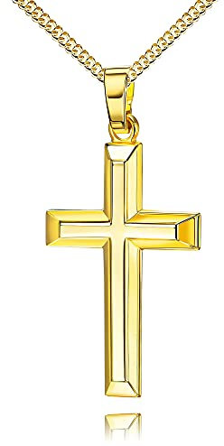 JEVELION Goldkette Kreuz-Anhänger 333 Gold für Damen und Herren Hochglanz poliert mit 3D-Effekt als Ketten-Anhänger + Schmuck-Etui Mit Halskette - Kettenlänge 50 cm.