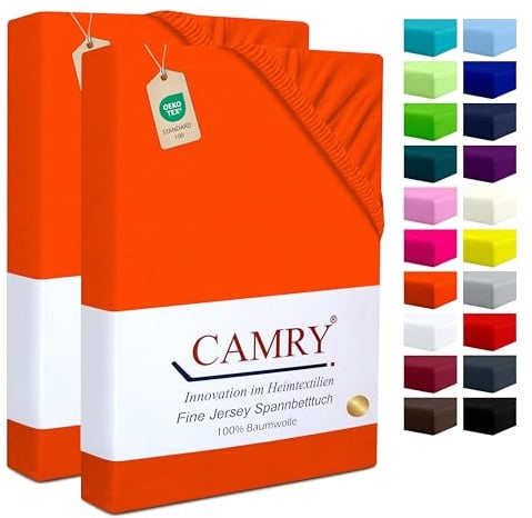 Camry Spannbettlaken 2er Set 90x200cm - 100x200cm Orange Baumwolle Jersey Spannbetttuch Oeko-Tex