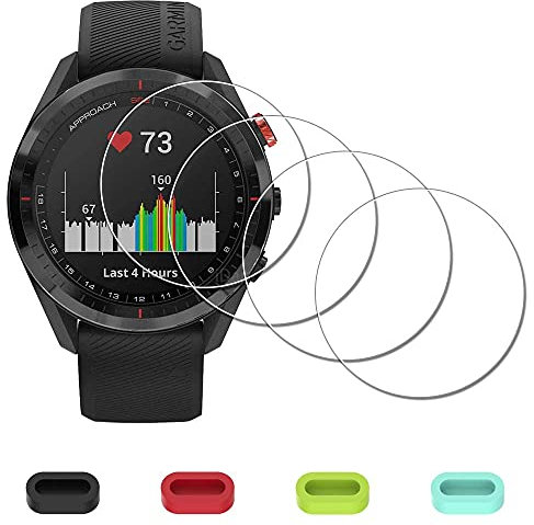 iDaPro Displayschutz Schutzfolie für Garmin Approach S62 watch + 4-teiliger Ladeanschlussschutz 9H Härte Gehärtetes Glas Displayschutzfolie Einfache Installation [4 Stück]