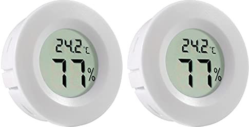 2Pcs Mini Round Hygrometer Thermometer Digital LCD Monitor Meter Gauge Indoor Outdoor Humidity Temperature Gauge for Humidifiers Dehumidifiers Greenhouse Basement Babyroom Fahrenheit or Celsius White