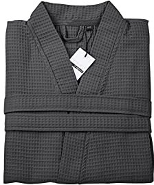 Done MYSENSE Bademantel Größe L/XL Schalkragen leichtem Waffel-Piqué Bindegürtel 100% Baumwolle