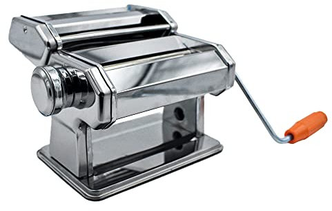 MAKA Macchina per Pasta Fresca Manuale Fatta in Casa Professionale Con Manovella Sfoglia Lasagne Fettuccine (6mm) Tagliolini (1,5mm) Regolatore di Spessore da 4,8mm a 0,6mm Tagliatelle Spaghetti