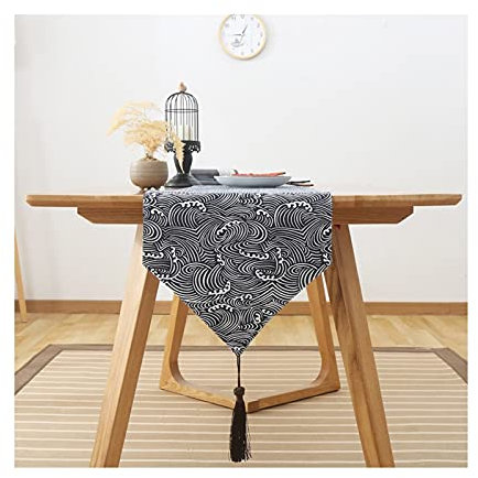 Banemi Tischläufer Modern Weihnachten, Landhaus Tischdecke Marineblaues Meer Japanischer Stil Baumwolle 33X80cm Landhausstil Deko