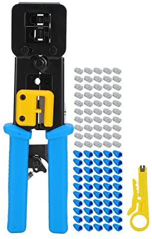 Fafeicy Netzwerkkabelzange, Ethernet-Abisolierzange mit Ratsche, 2KT‑3764A Crimpzange mit Kristallkopf für RJ11 RJ45-Steckverbinder, Verdrillte UTP STP-Kabel, Crimp-Werkzeug