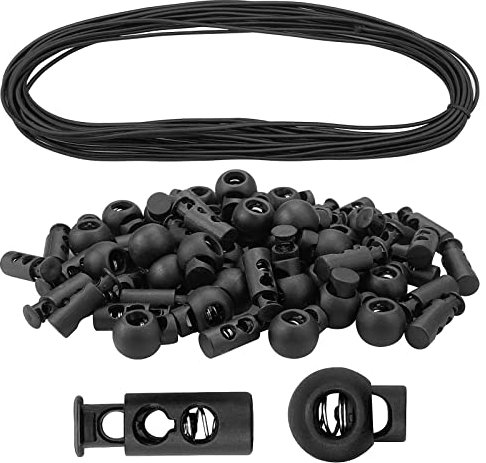 60Stk Kunststoff Kordel Schlösser, Kordelstopper, Kordelklemme Einzelne Loch, Einlochige Feder Knopf Stopper, Rund Stopper Rutschen Kordel für Seile Endfeder Toggle Stopper Slider (mit 10m Kordeln)