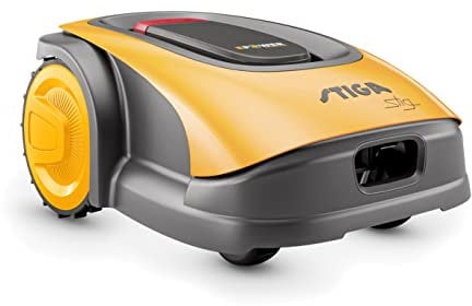 Stiga Robot Tagliaerba a Batteria Stig 300, Per Giardini Fino a 300 m², Molto Silenzioso, 4 Lame Girevoli, Materiale di Montaggio, Batteria e Caricatore Inclusi, Grigio/Giallo