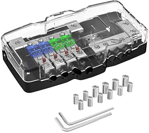 Joinfworld Fused Power Distribution Block Car Audio 4 Way MIDI(Mini-ANL) Fuse Block 12V 0/4 Gauge with Ground for Auto UTV Boat Stereo Amp