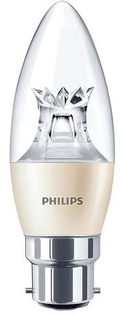 Philips LED Candle Bulb Diamond Spark 5.5W (40W) BC B22 Bayonet Cap, Clear Finish, Very Warm White DimTone Technology, Dimmable, LED, Energy Efficient Decorative Lighting, Long Life, UK Fitting