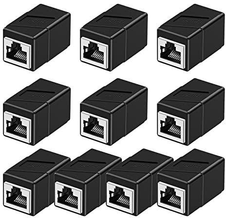 RJ45 Coupler, 10 Pack Female to Female Ethernet Adapters, 8-Pin Modular Straight Through Network Connectors for Cat8/7/6/6a/5e/5 Ethernet Cable (Black)