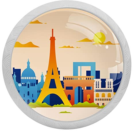 Lot de 4 poignées de tiroir en verre cristal fluorescent Paysage de Paris