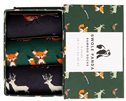 SWOLE PANDA Luxury Super Soft Bamboo Socks For Men 3 Pack Gift Box Size 7-11 Countryside