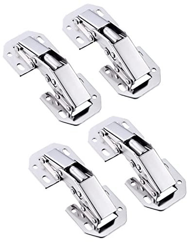 Qrity 4 X Klein Aufschraubscharnier mit Feder Öffnungswinkel 90° Küche Schrank Türscharniere, Kein Slot erforderlich, Geeignet für die Dicke der Türverkleidung 8~14mm