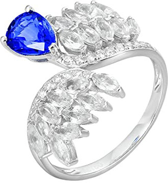 Bishilin Ring Weißgold 18 Karat Weißgold, Trauring Damen Flügel mit 1.12ct Saphir und Weißer Saphir Verlobungsring Frauen Ring mit Diamant Gr.52 (16.6)