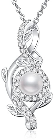 AENEAS Valentines Day Gifts for Women Vine Pearl Necklace Women Sterling Silver White Pearl Pendant Necklaces Vine Jewellery Anniversary Birthday Gift for Wife Mom Her