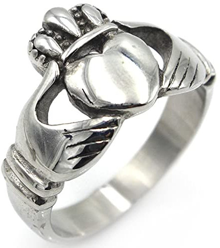 Whoiy Ring Herren 15mm, Fashion Rings Edelstahl Krone und Herz Claddagh Ring Silber Größe 70 (22.3) für Ihn Freund